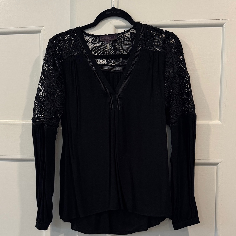 Hale Bob Black Lace Detailed Top Size Medium